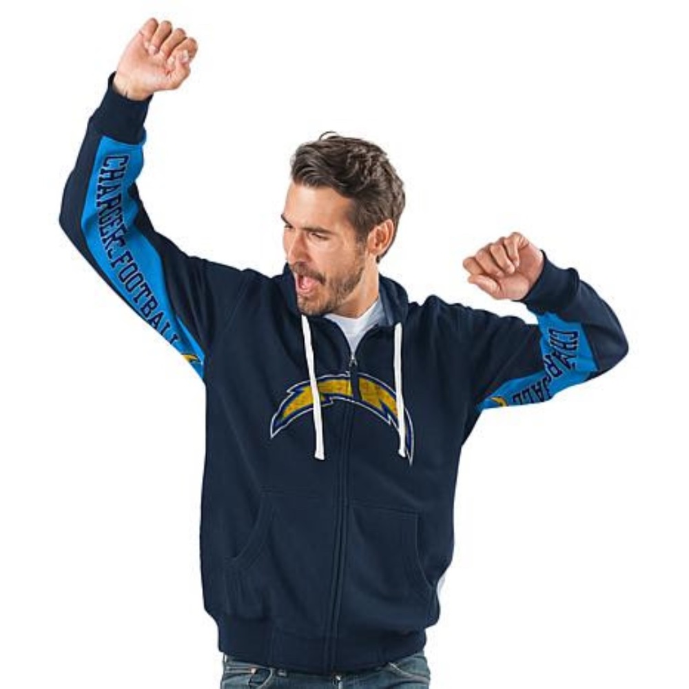 NFL Los Angeles Chargers Hands High Game Day Full Zipper Fleece Hoodie L